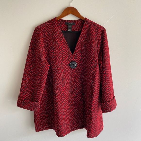 Ali Miles Size XL Women’s One Button V Neck 3/4 Short Sleeves Red Black … - Picture 2 of 7